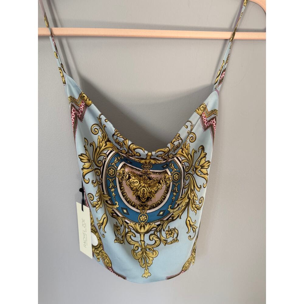 Rachel Zoe Baroque Print Satin Cami Top Light Blue Pink L - Picture 6 of 7